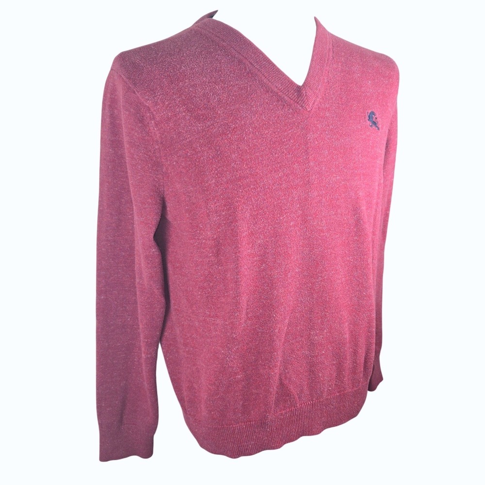 Express Men's Burgundy V-Neck Lion Sweater Medium 100% Cotton Preppy Classic